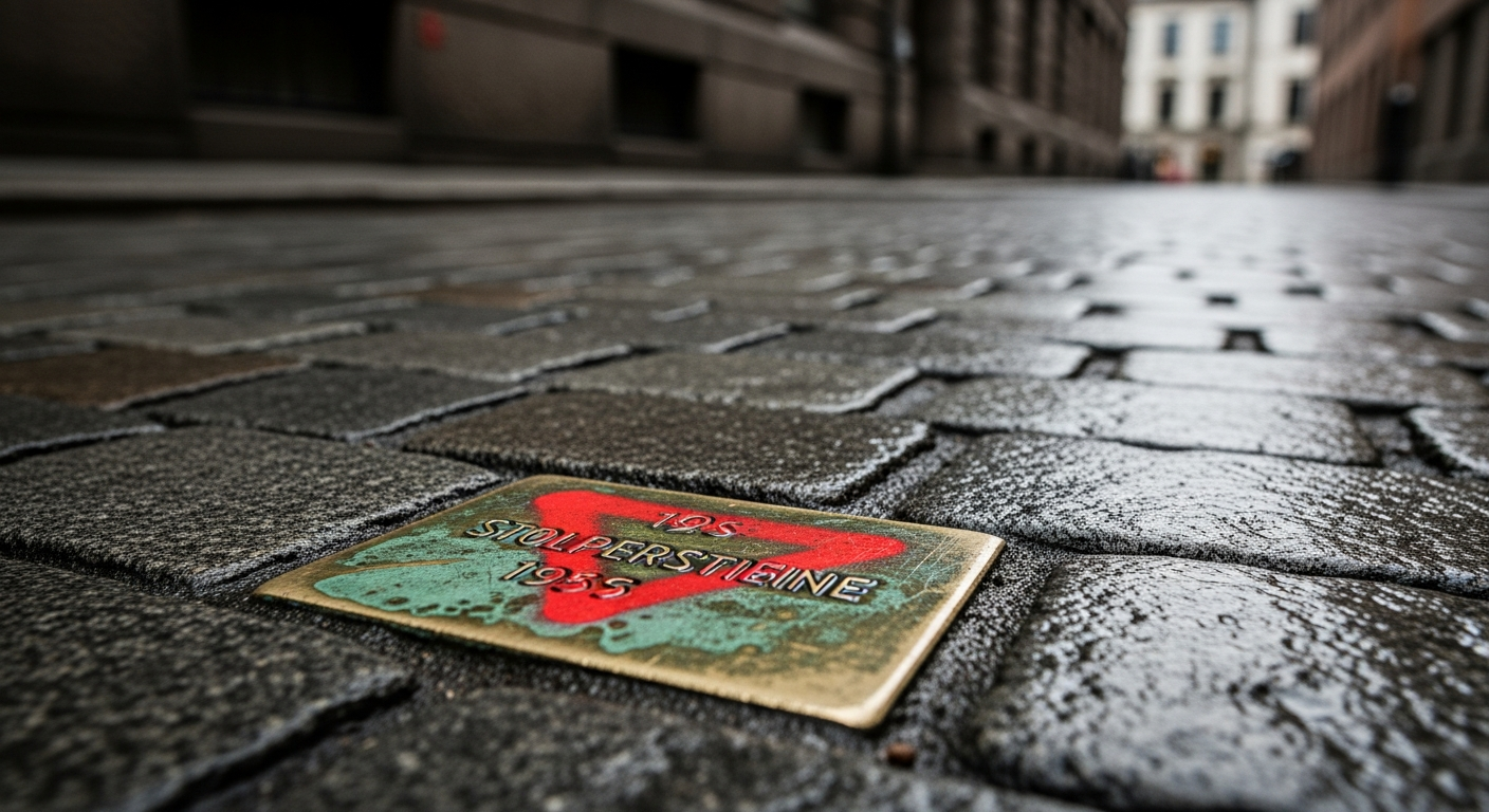 Desecration of Oslo Stolpersteine with Hamas Inverted Triangles