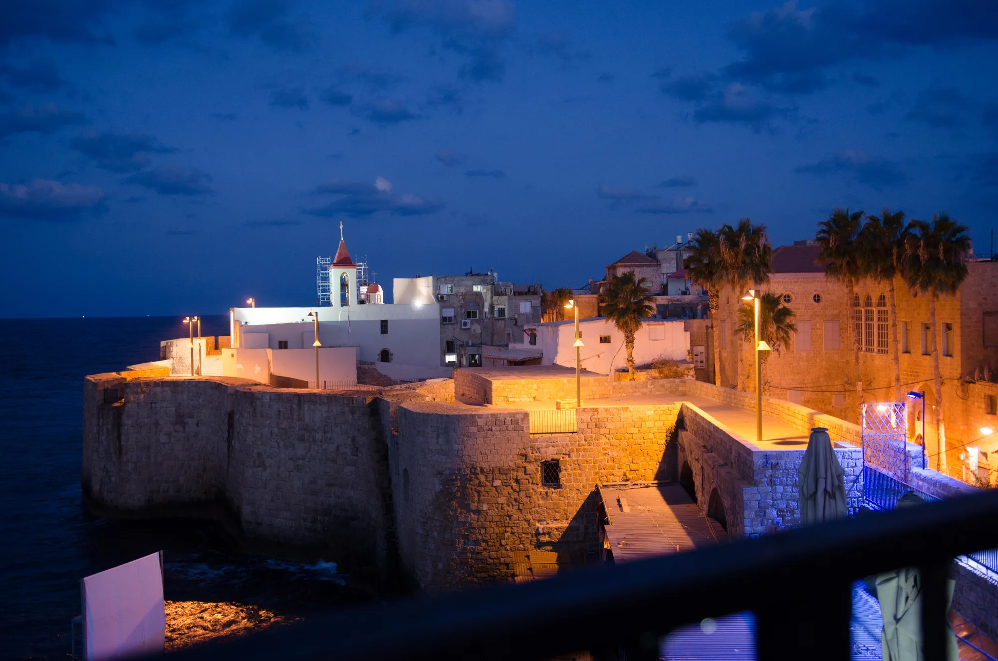 The old city of Acre at night