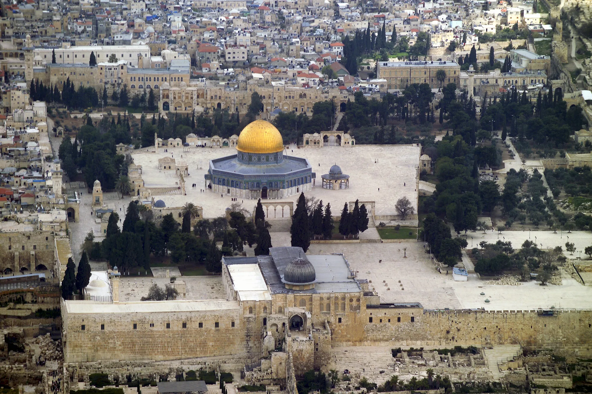 Aerial view of the Temple Mount and the Old City of Jerusalem
