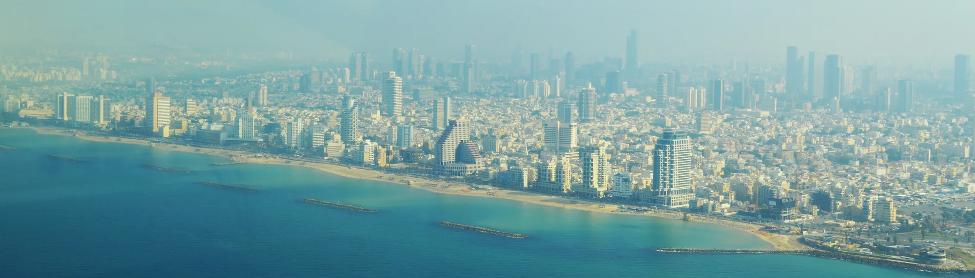 Aerial view of the Tel Aviv promenade and beaches