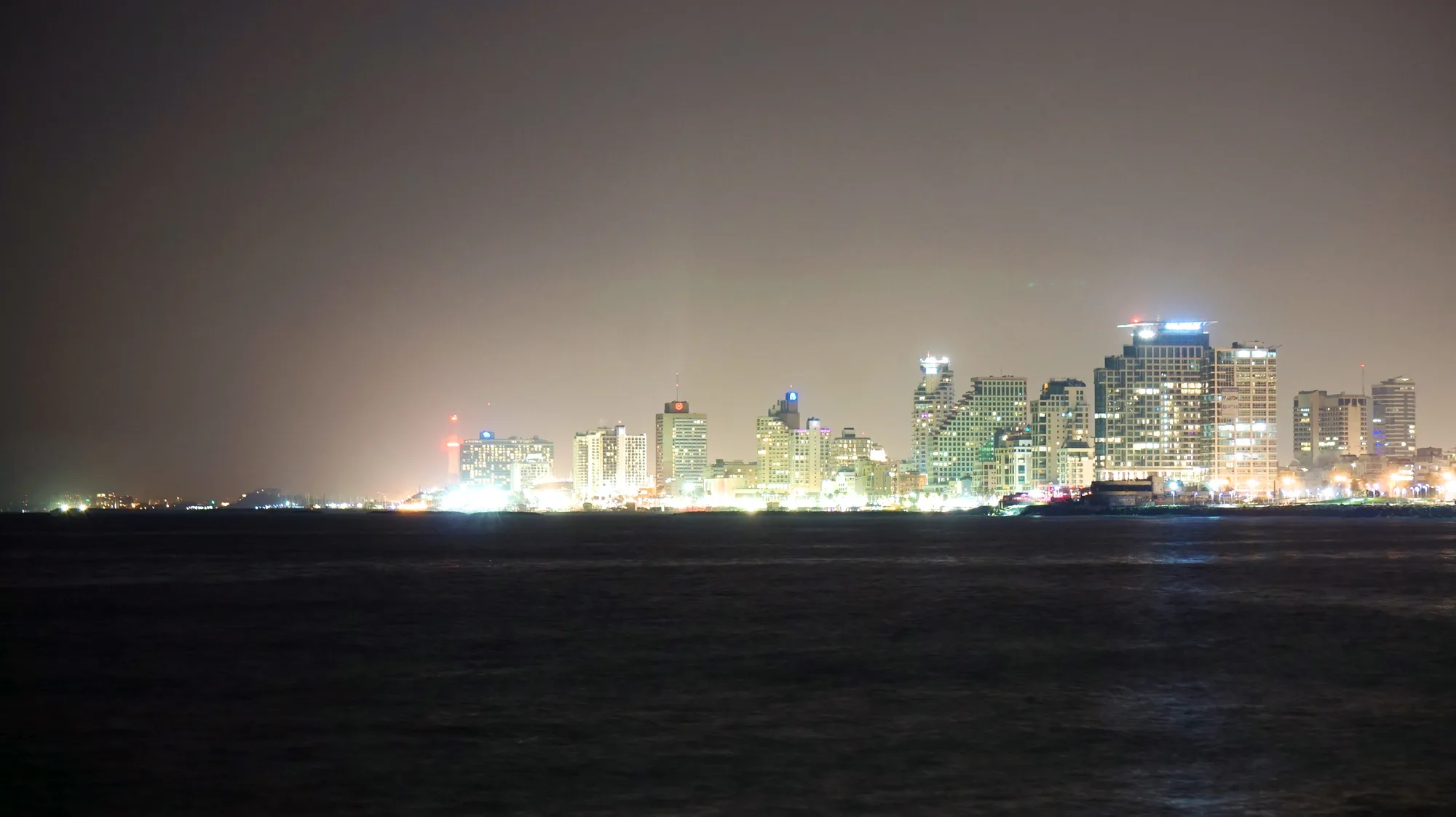 Tel Aviv skyline at night from the sea